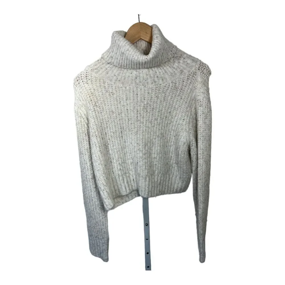 POL Women’s Chunky Knit Cropped Turtleneck Sweater Cream Size Large